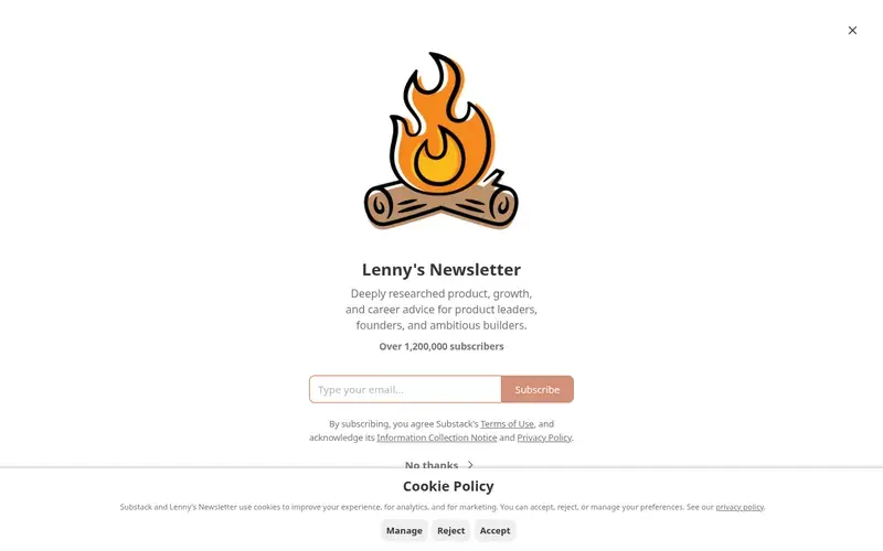 Screenshot of the Lenny's Newsletter homepage