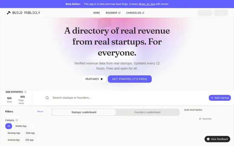 Screenshot of the Build Publicly homepage