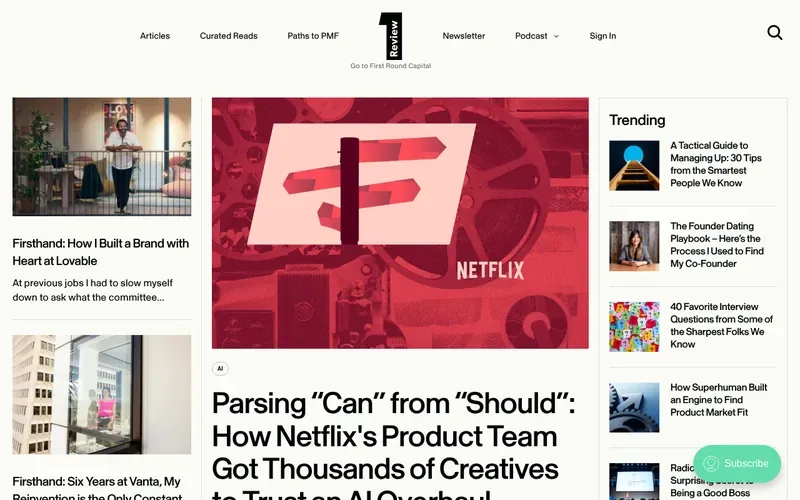 Screenshot of the First Round Review homepage